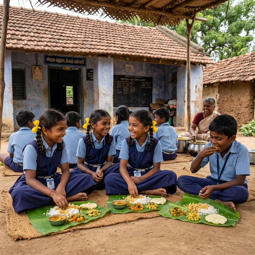 Unavu mid-day meals supporting attendance in Tamil Nadu